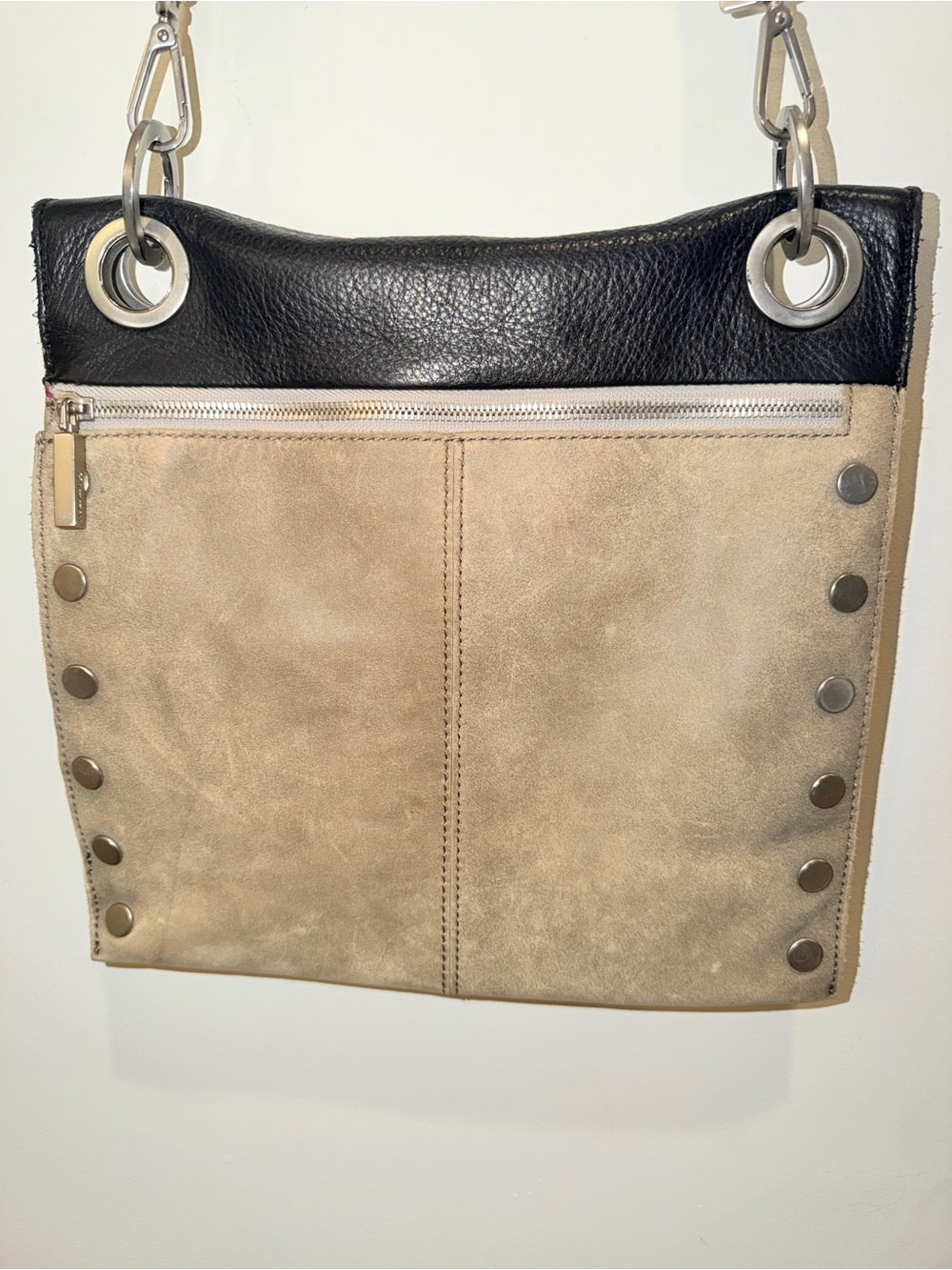 Hammitt LA Montana Black Leather Tan Suede Large Reversible Crossbody Bag - Picture 3 of 16